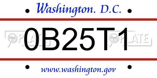 0B25T1 District Of Columbia License Plate