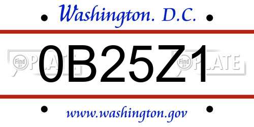 0B25Z1 District Of Columbia License Plate