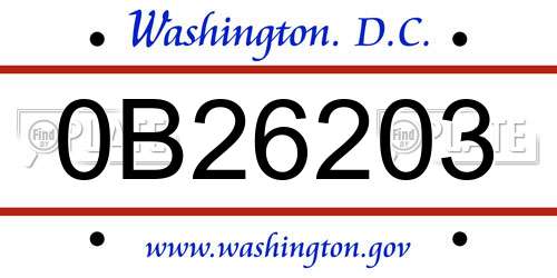 0B26203 District Of Columbia License Plate