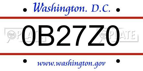 0B27Z0 District Of Columbia License Plate