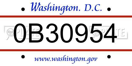 0B30954 District Of Columbia License Plate