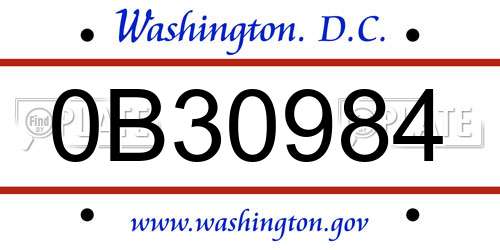 0B30984 District Of Columbia License Plate
