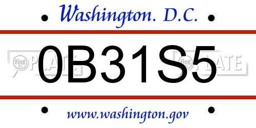 0B31S5 District Of Columbia License Plate