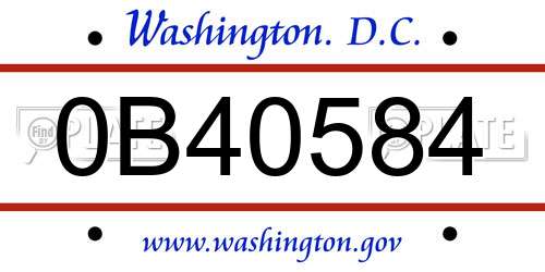 0B40584 District Of Columbia License Plate