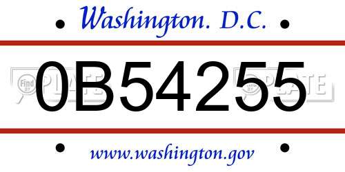 0B54255 District Of Columbia License Plate