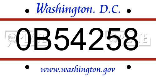 0B54258 District Of Columbia License Plate