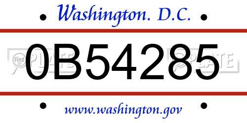 0B54285 District Of Columbia License Plate