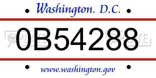 0B54288 District Of Columbia License Plate