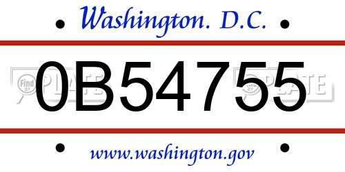 0B54755 District Of Columbia License Plate