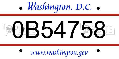 0B54758 District Of Columbia License Plate