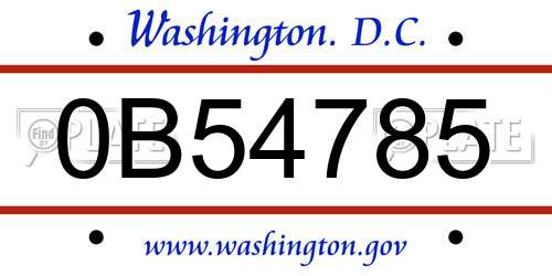 0B54785 District Of Columbia License Plate