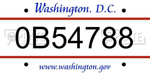 0B54788 District Of Columbia License Plate