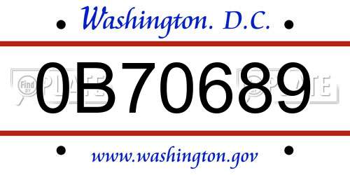 0B70689 District Of Columbia License Plate