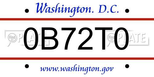 0B72T0 District Of Columbia License Plate