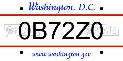 0B72Z0 District Of Columbia License Plate