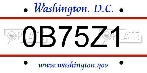 0B75Z1 District Of Columbia License Plate