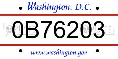 0B76203 District Of Columbia License Plate