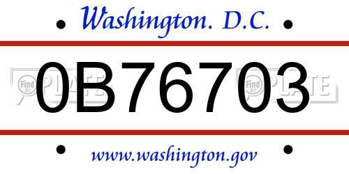 0B76703 District Of Columbia License Plate