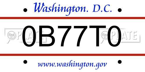 0B77T0 District Of Columbia License Plate
