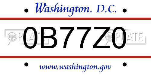 0B77Z0 District Of Columbia License Plate