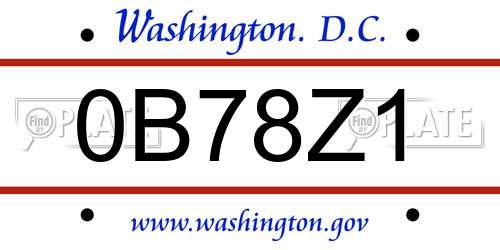 0B78Z1 District Of Columbia License Plate