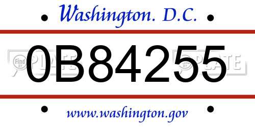 0B84255 District Of Columbia License Plate