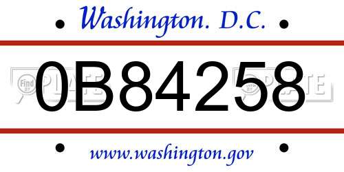 0B84258 District Of Columbia License Plate