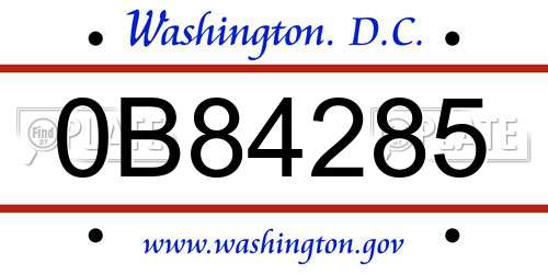 0B84285 District Of Columbia License Plate