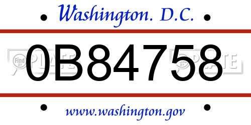 0B84758 District Of Columbia License Plate