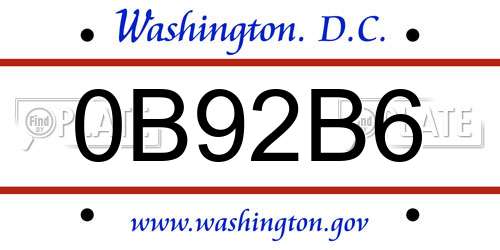 0B92B6 District Of Columbia License Plate