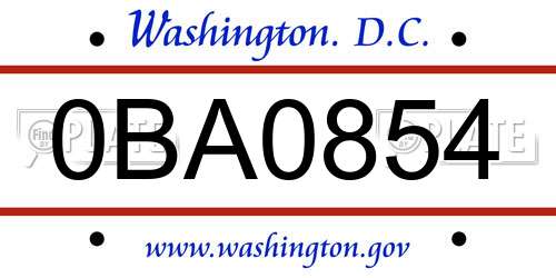 0BA0854 District Of Columbia License Plate