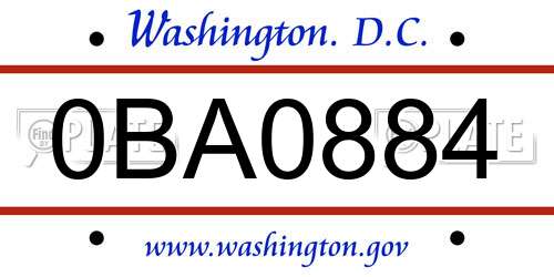 0BA0884 District Of Columbia License Plate