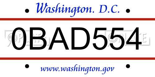 0BAD554 District Of Columbia License Plate