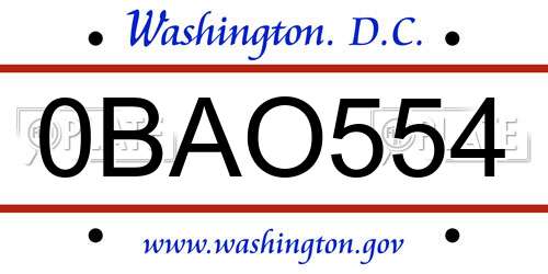 0BAO554 District Of Columbia License Plate