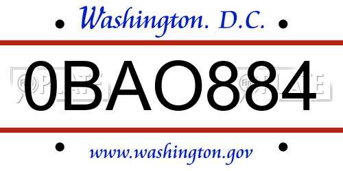 0BAO884 District Of Columbia License Plate