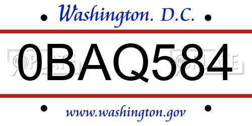 0BAQ584 District Of Columbia License Plate