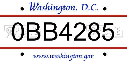 0BB4285 District Of Columbia License Plate