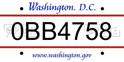 0BB4758 District Of Columbia License Plate