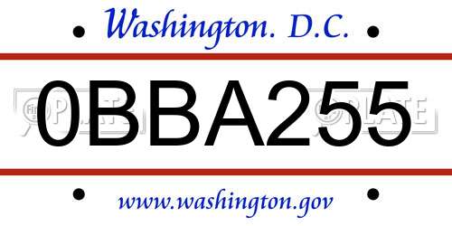 0BBA255 District Of Columbia License Plate