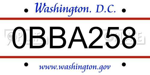 0BBA258 District Of Columbia License Plate