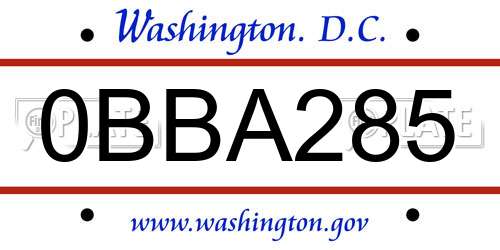 0BBA285 District Of Columbia License Plate