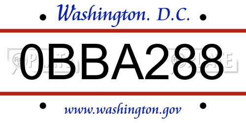0BBA288 District Of Columbia License Plate