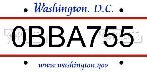 0BBA755 District Of Columbia License Plate