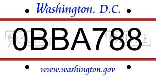 0BBA788 District Of Columbia License Plate