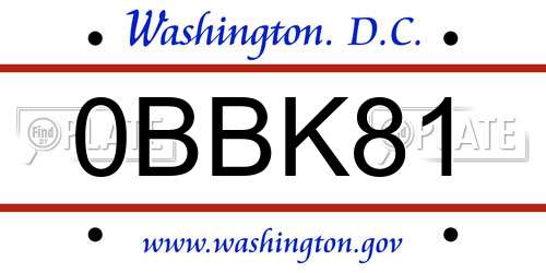 0BBK81 District Of Columbia License Plate