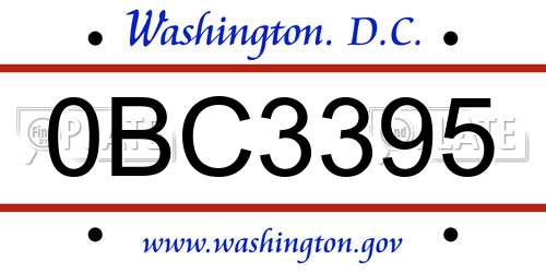 0BC3395 District Of Columbia License Plate