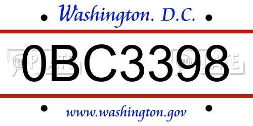 0BC3398 District Of Columbia License Plate