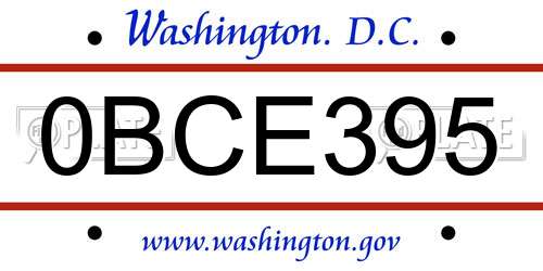 0BCE395 District Of Columbia License Plate