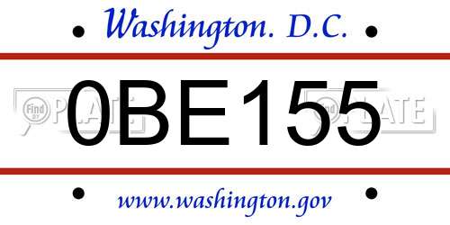 0BE155 District Of Columbia License Plate