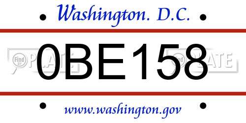 0BE158 District Of Columbia License Plate